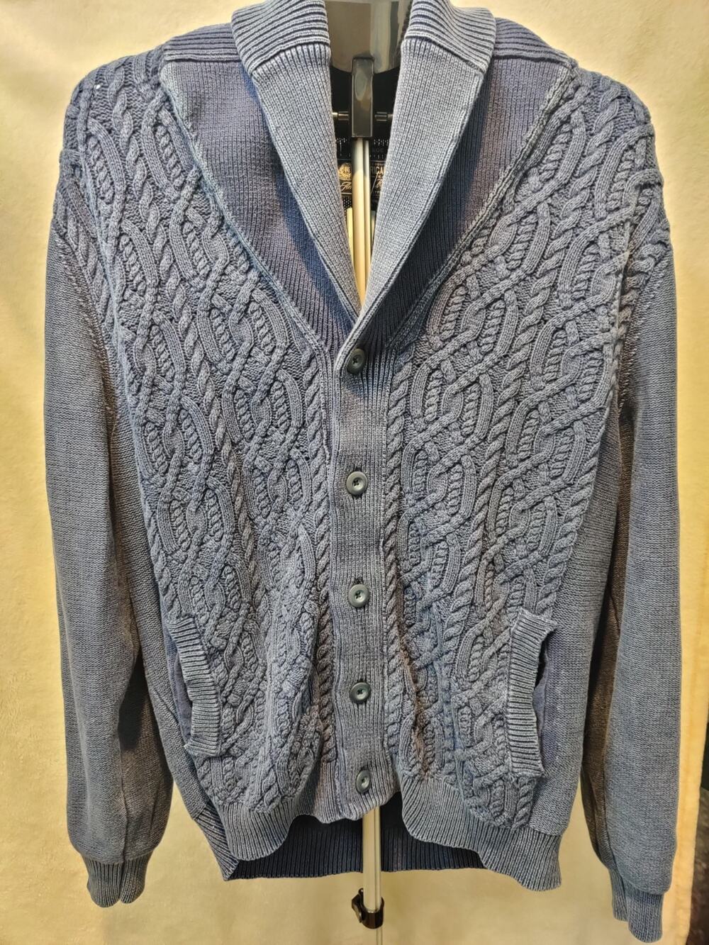Vintage American Rag Cardigan Sweater Womens Size XL Button Up Shawl Collar Navy